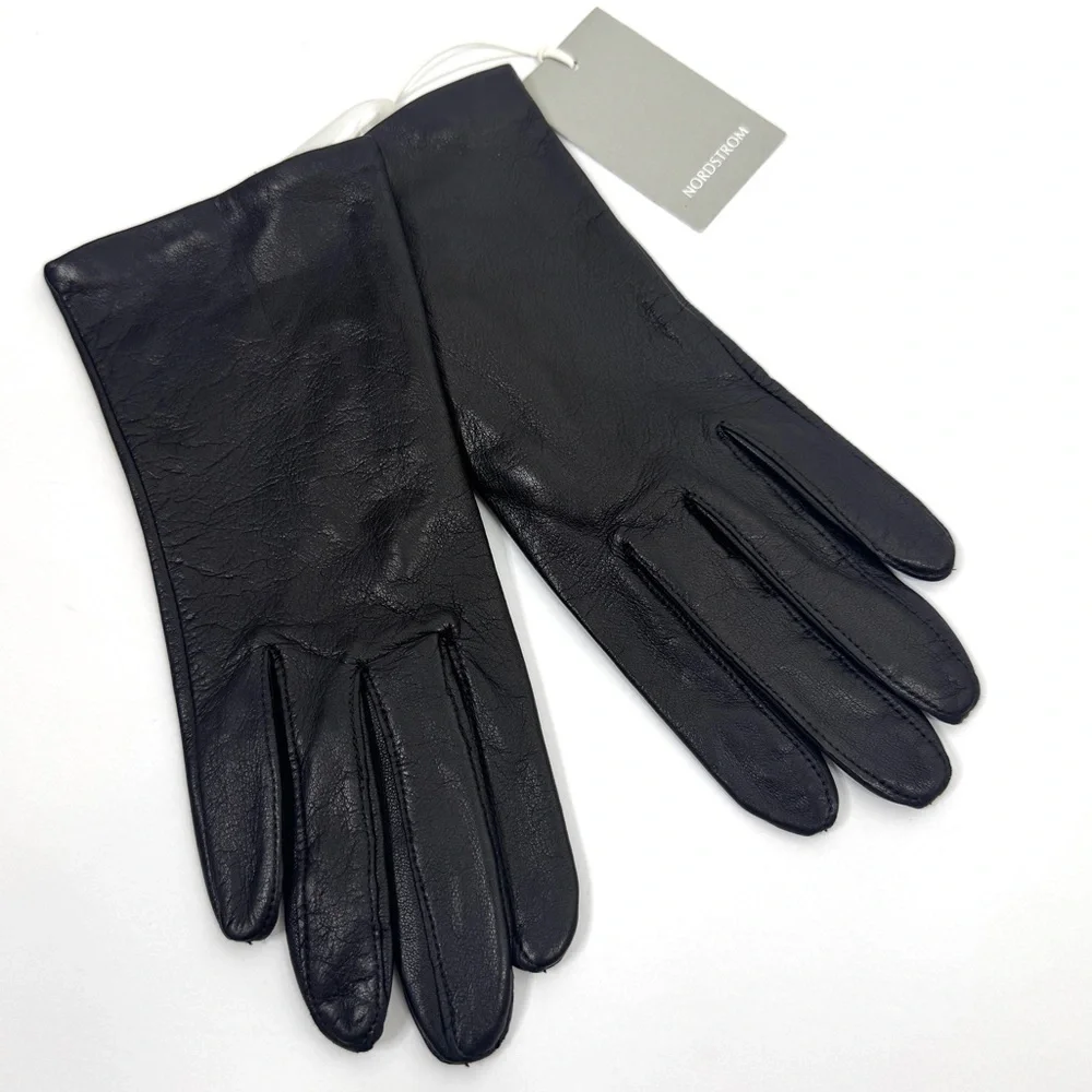 NORDSTROM Leather Gloves Silk Lined NEW Size S Black